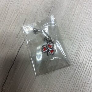 Silver and Red Clover Belly Ring